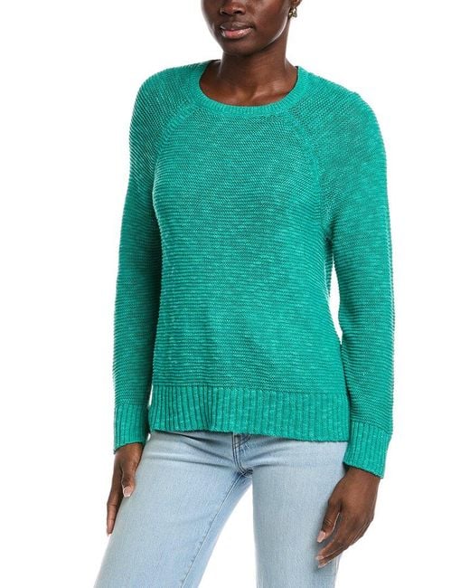 Eileen Fisher Green Raglan Sleeve Linen-Blend Sweater