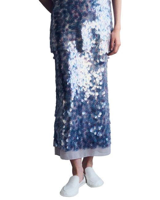 Lafayette 148 New York Blue Paillette Straight Midi Skirt