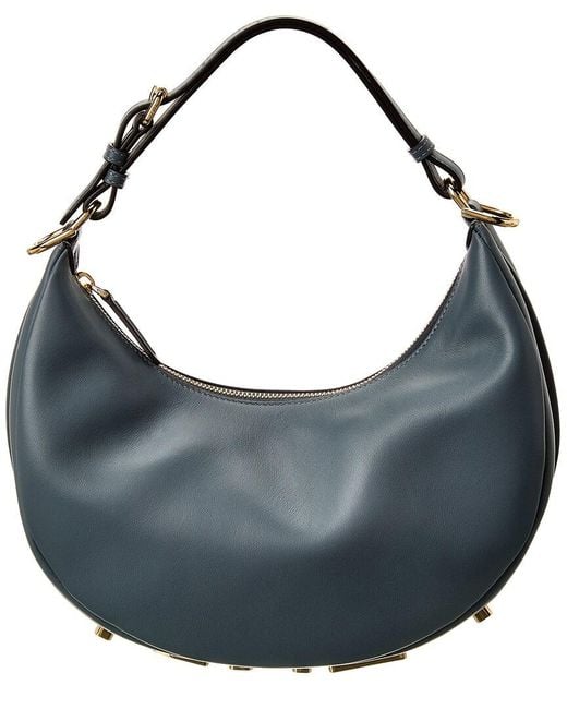 Fendi Blue Graphy Small Leather Hobo Bag