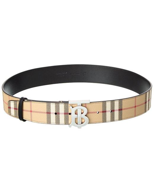 Burberry Black Tb Buckle Leather Check Belt for men