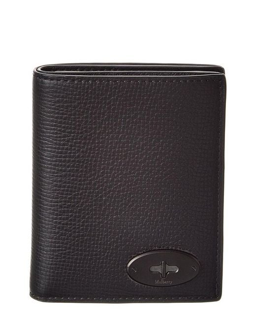Mulberry Black Postman Plaque Leather Trifold Wallet for men