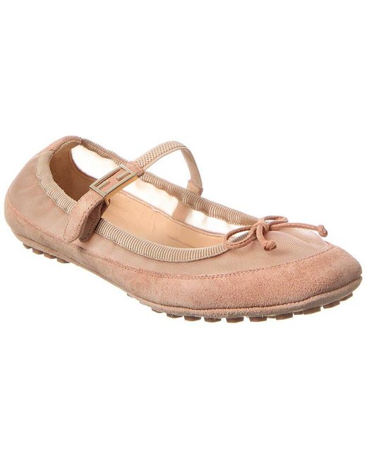Fendi Pink Baguette Suede & Mesh Ballet Flat