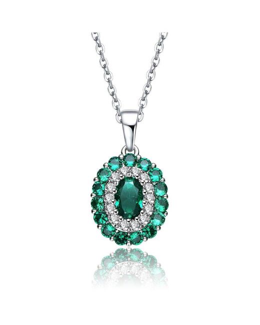 Genevive Jewelry Green Silver Cz Pendant Necklace