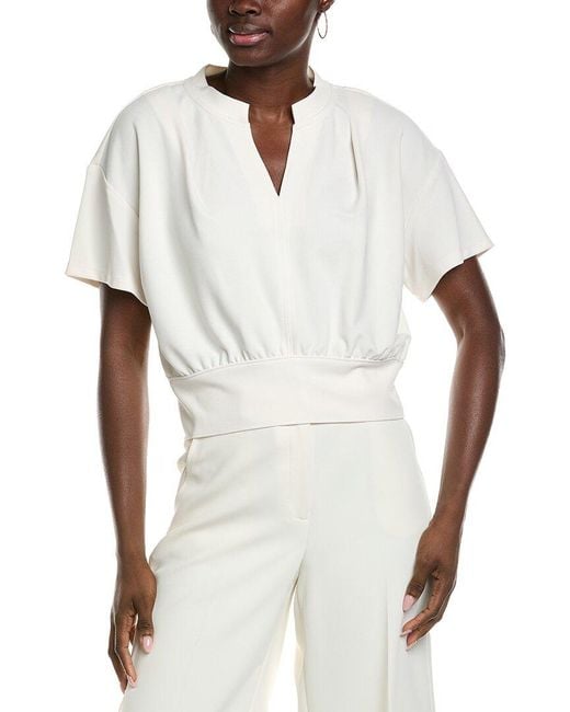 Kenneth Cole White Pleated Shoulder Blouse