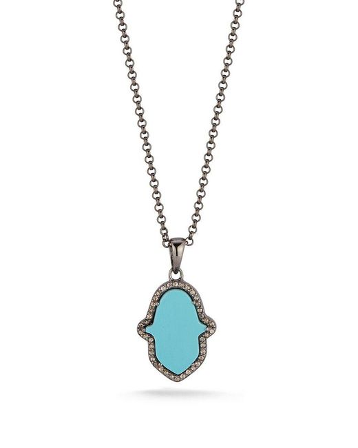 Banji Jewelry Blue Silver 5.55 Ct. Tw. Diamond & Turquoise Hamsa Necklace