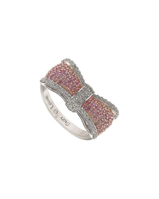 Suzy Levian Metallic Silver 0.02 Ct. Tw. Diamond & Sapphire Ring