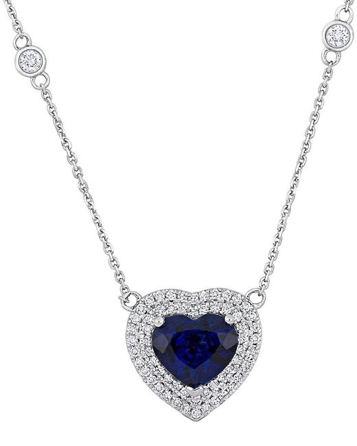 Rina Limor 14k 3.44 Ct. Tw. Diamond & Blue Sapphire Heart Halo Necklace