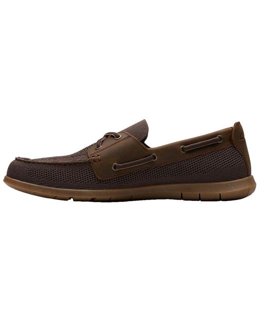 Clarks Brown Flexway Tie Leather Boat Shoe for men