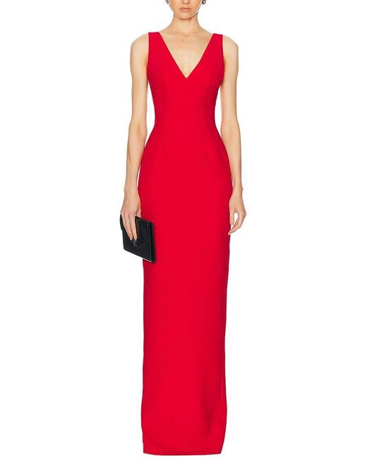 VERA DOLINI Red Solid Maxi Dress