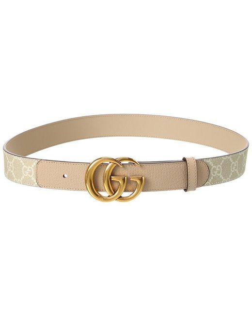 Gucci GG Marmont Thin GG Supreme Canvas & Leather Belt in White | Lyst