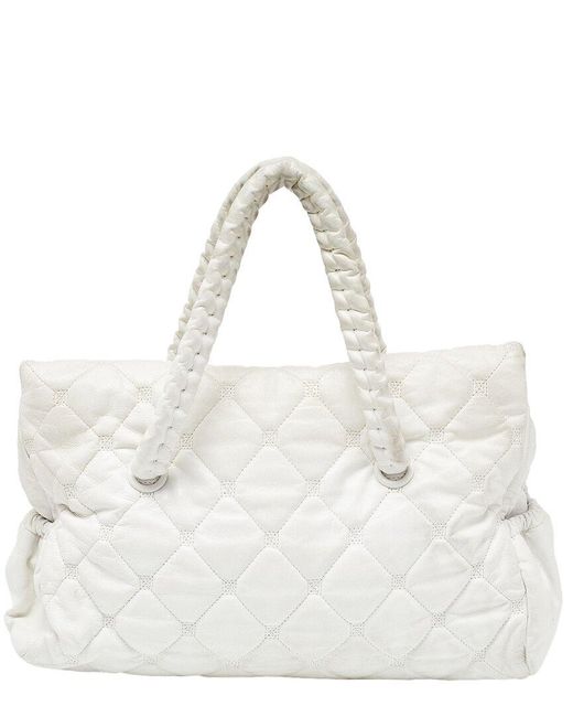 Chanel White Quilted Leather Hidden Chain Double Flap Bag (Authentic Pre-Owned)