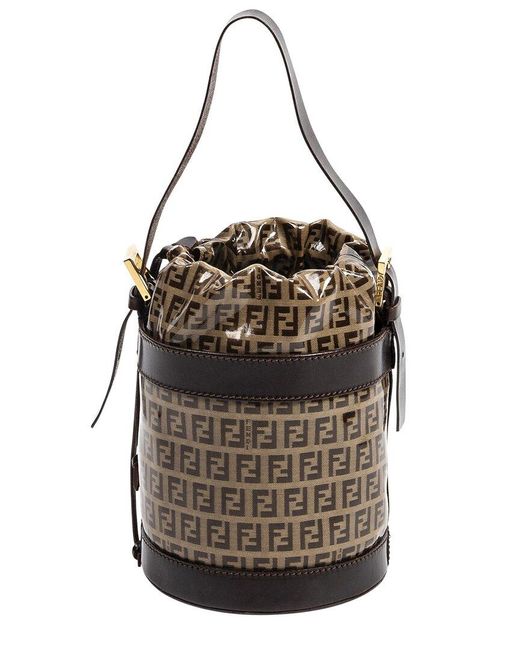 Fendi Black Zucchino-Print Coated Canvas Bucket Bag (Authentic Pre-Owned)