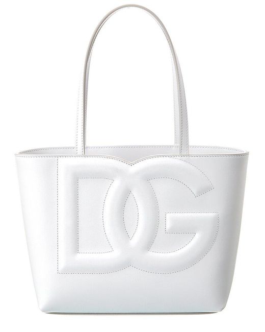 Dolce & Gabbana Dg Logo Leather Tote in White | Lyst