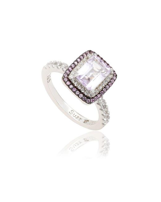 Suzy Levian White Silver 0.02 Ct. Tw. Diamond & Gemstone Ring