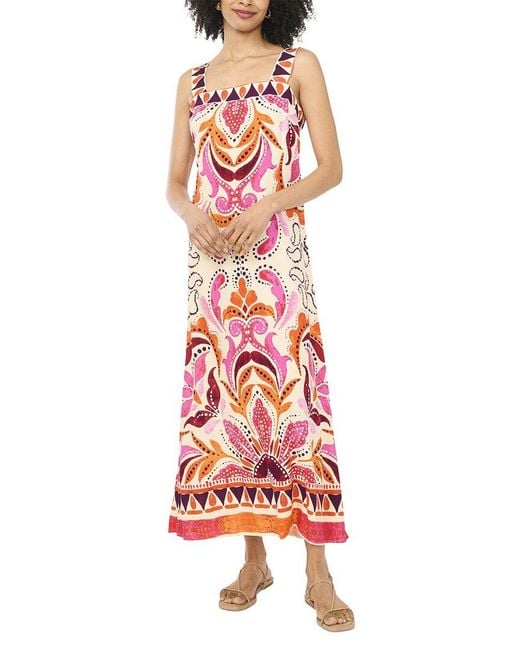 Vince Camuto Red Smocked Back Challis Maxi Dress
