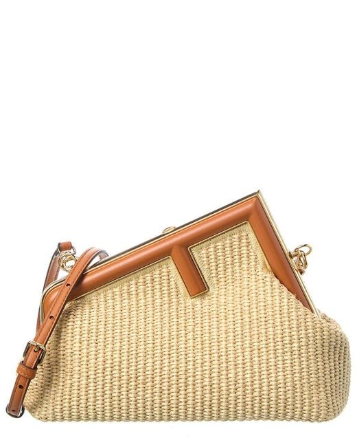 Fendi Natural First Small Straw & Leather Shoulder Bag