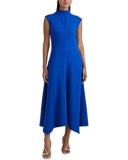 Reiss Blue Jessa Side Ruched Asymmetric Dress