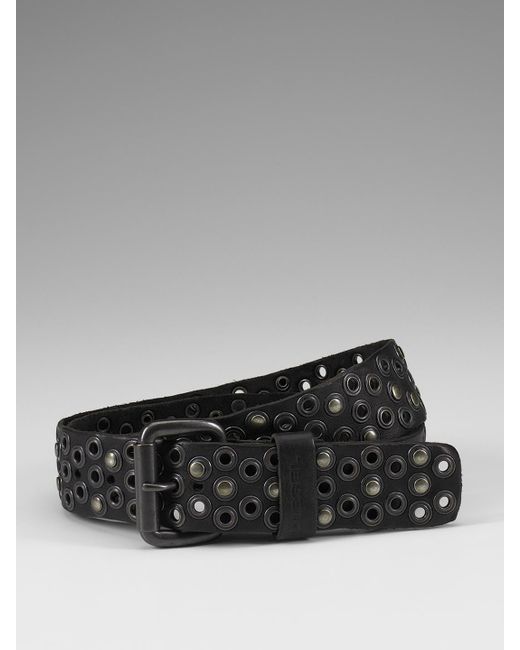 DIESEL Leather Stud And Grommet Belt in Black for Men Lyst