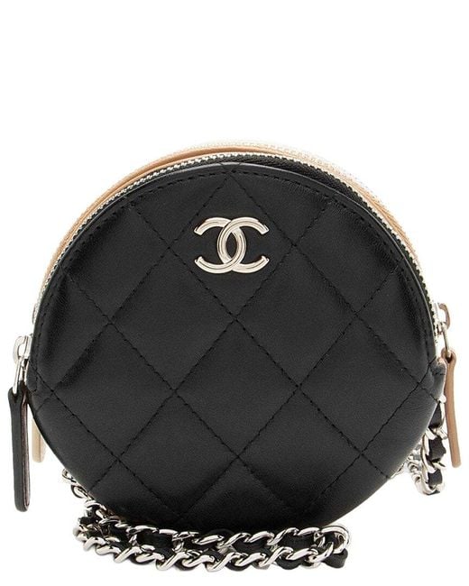 Chanel Black Lambskin Triple Zip Round Clutch With Chain (authentic Pre-loved)