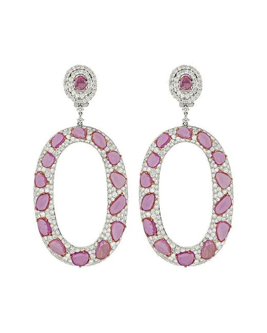 Diana M Multicolor Fine Jewelry 18k 30.19 Ct. Tw. Diamond & Sapphire Earrings