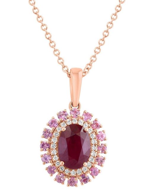 Effy Fine Jewelry Metallic 14k Rose Gold 1.74 Ct. Tw. Diamond & Pink Sapphire, Ruby Necklace