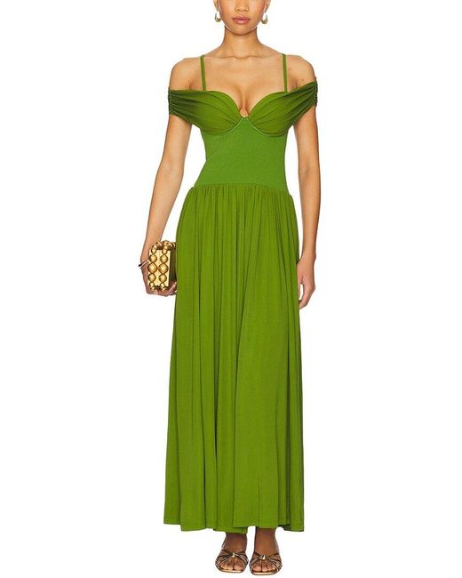 VERA DOLINI Green Solid Maxi Dress