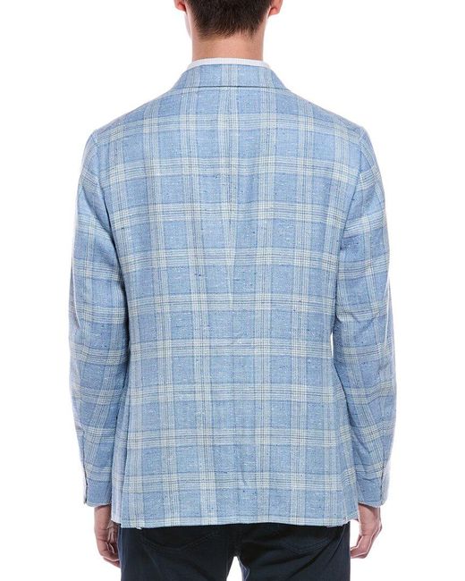 Isaia Blue Silk, Linen, & Wool-Blend Jacket for men