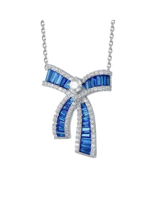 Genevive Jewelry Blue Silver Cz Bow Necklace