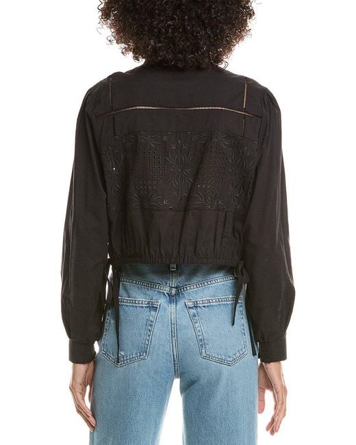 10 Crosby Derek Lam Black Malory Garden Tile Eyelet Blouse