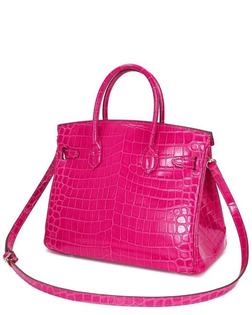 Tiffany & Fred Paris Pink Large Croc-Embossed Leather Satchel