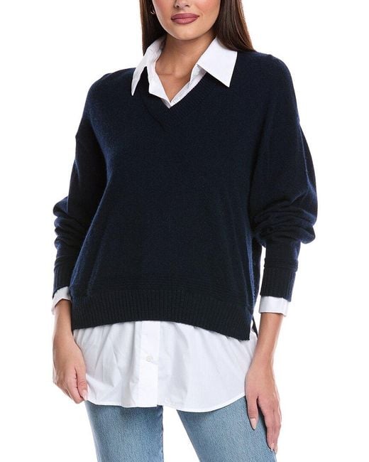 Brodie Cashmere Black Shirting V-Neck Cashmere Sweater