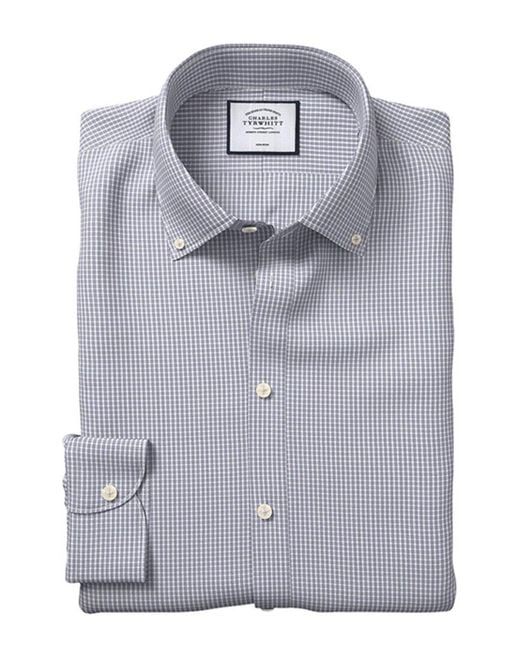 Charles Tyrwhitt Blue Non-iron Button Down Check Extra Slim Fit Shirt for men