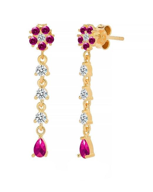 Gabi Rielle Pink Modern Touch Collection 14k Over Silver Cz Daisy Drop Earrings