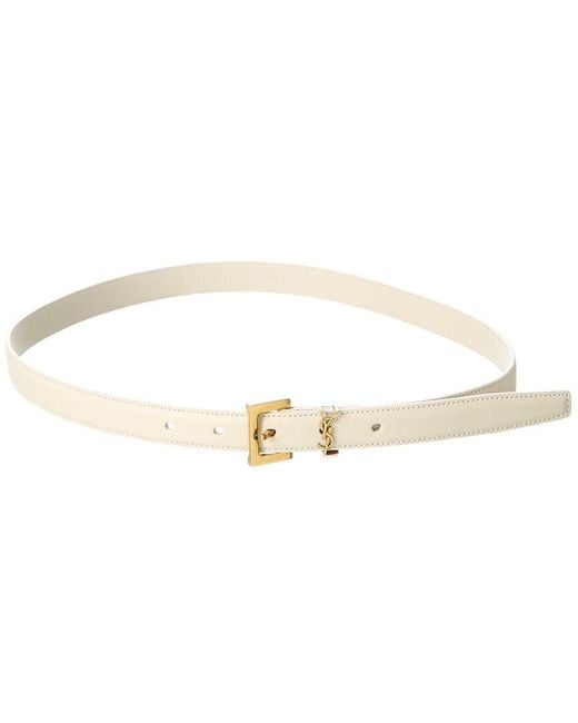 Saint Laurent White Monogram Narrow Leather Belt
