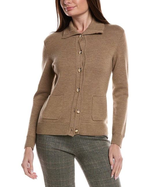 Bruno Magli Brown Merino Wool Epaulet Sweater Jacket