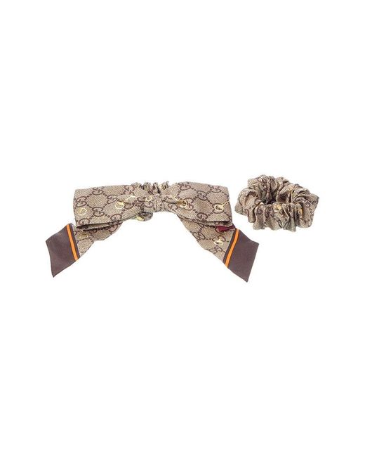 Gucci White Gg Silk Scrunchie & Bow Set
