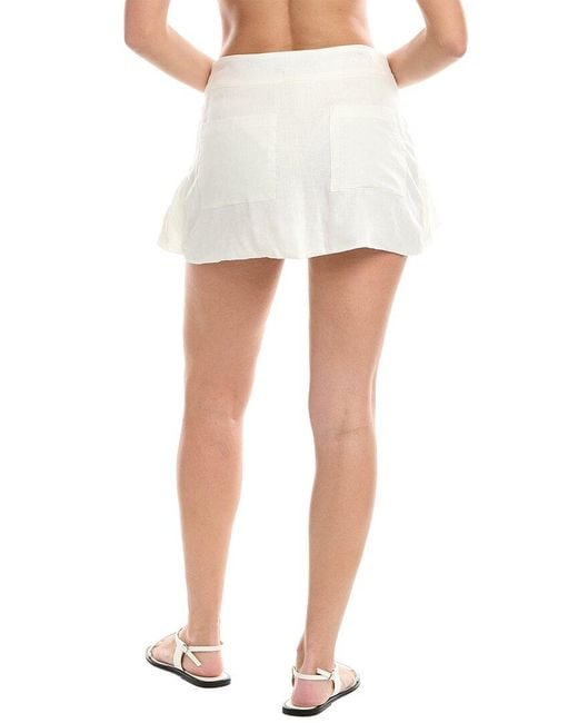 ViX White Solid Lorie Linen-Blend Mini Skirt