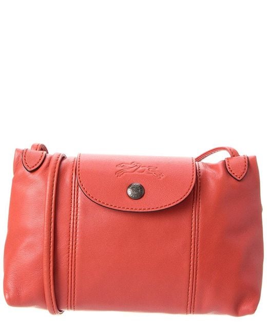 Longchamp Le Pliage Cuir Leather Crossbody in Red Lyst