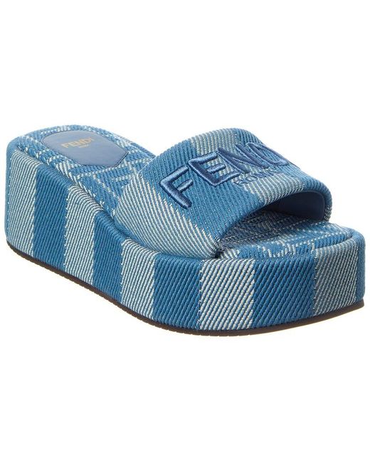 Fendi Blue Sunshine Canvas Platform Sandal