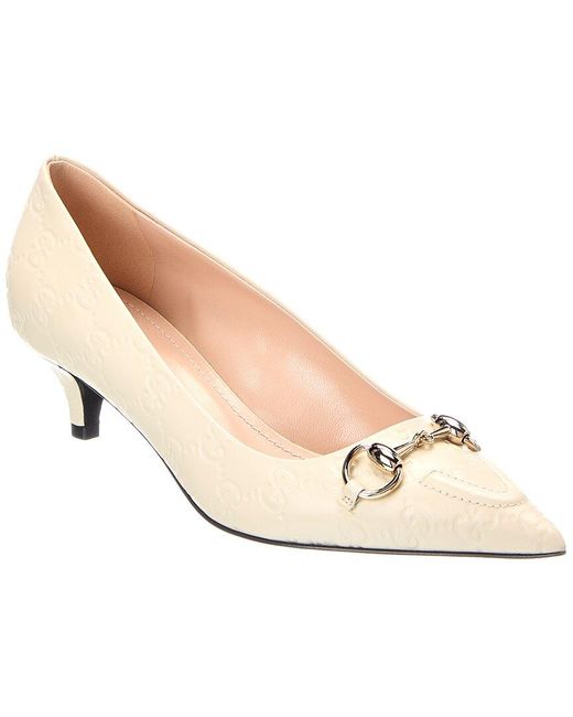 Gucci White Horsebit Gg Leather Pump