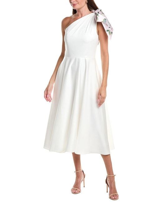 Rene Ruiz White One Shoulder Faille Crepe A-Line Dress