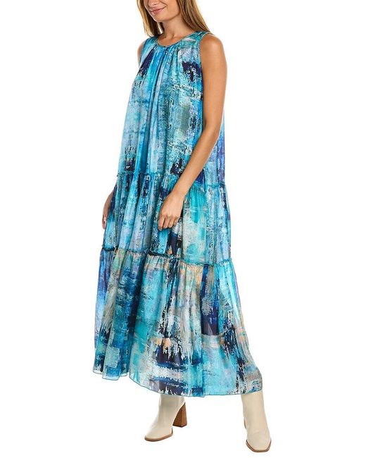 Johnny Was Mint Tiered Silk Dress in Blue Lyst