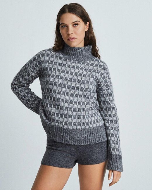 Everlane Gray The Cloud Checkered Turtleneck Sweater