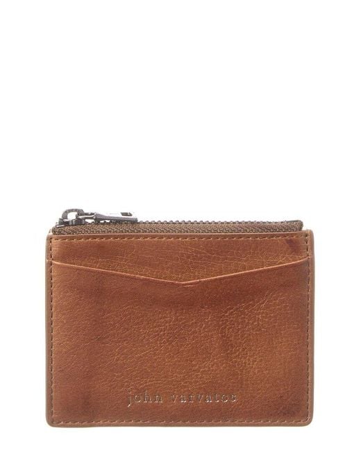 John Varvatos Brown Heritage Zip Leather Card Case