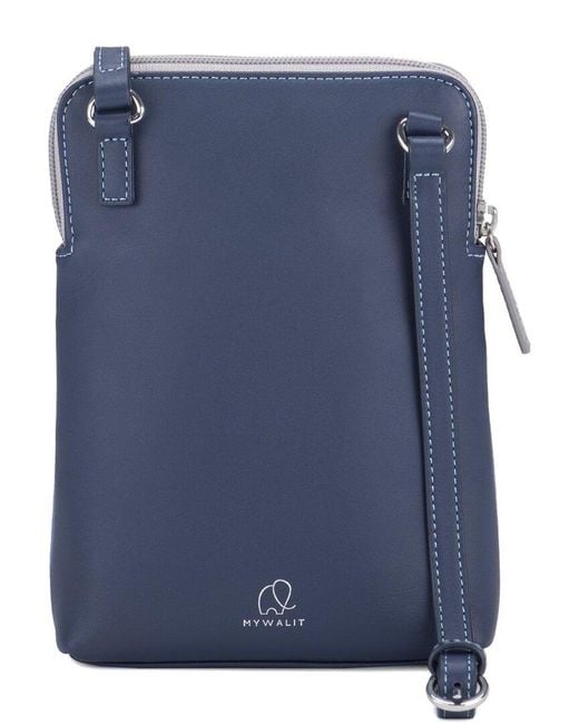 Mywalit Blue Leather Travel Cell Phone Purse