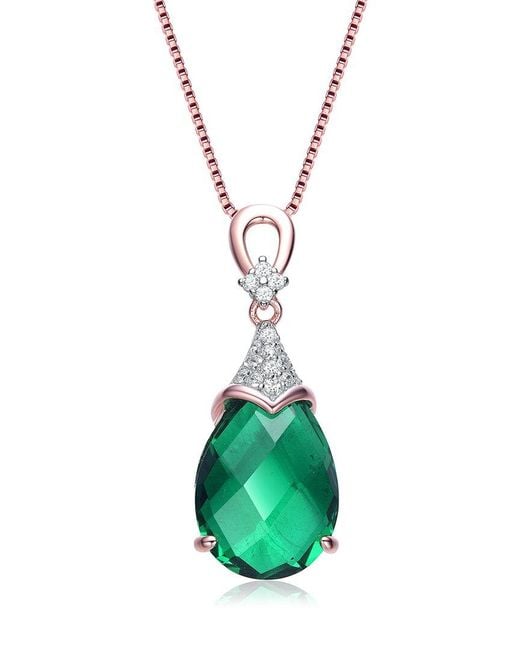 Genevive Jewelry Green 18k Rose Gold Vermeil Cz Teardrop Pendant Necklace