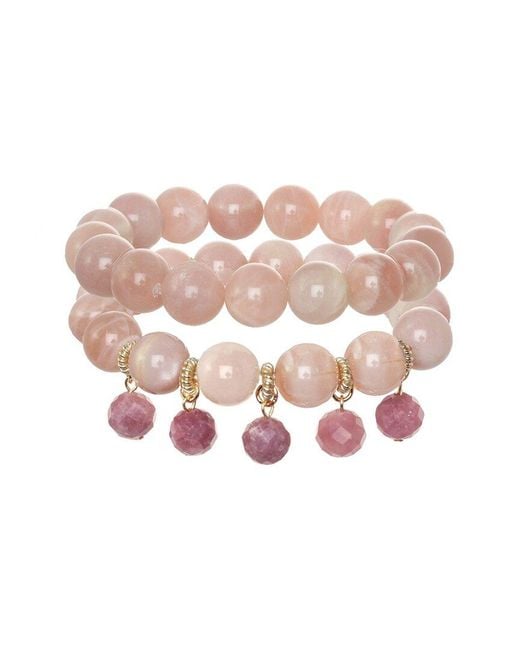 Rachel Reinhardt Jewelry Pink Gemstone Crystal Stretch Bracelet