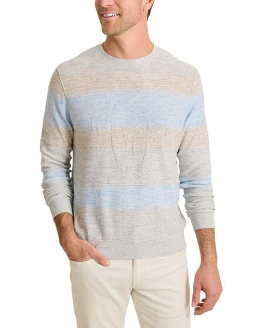 Tommy Bahama Gray Sorrento Sunset Linen-Blend Crewneck Sweater for men