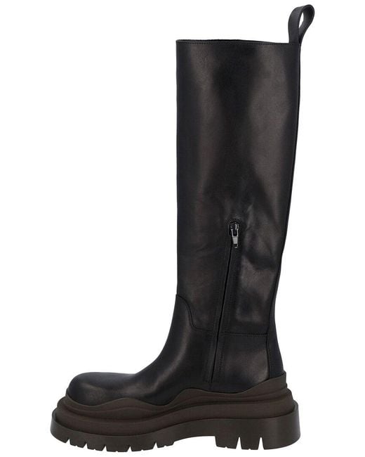Bottega Veneta Black Calfskin Leather Tire Knee-High Boot (Authentic Pre- Loved)
