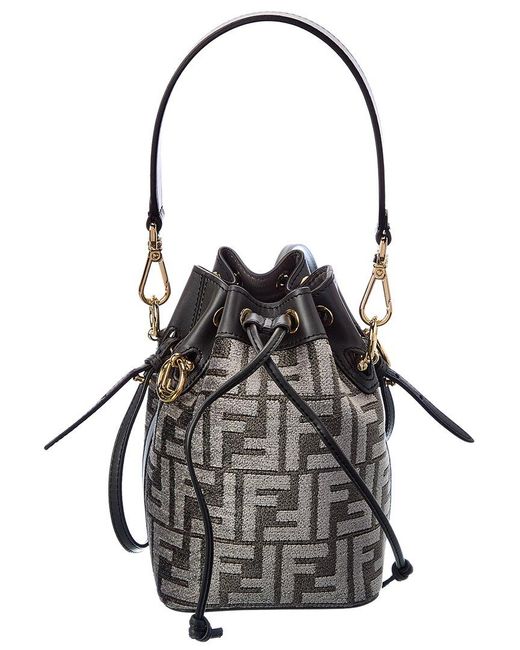 Fendi Mon Tresor Mini Ff Tapestry & Leather Bucket Bag in Black | Lyst ...